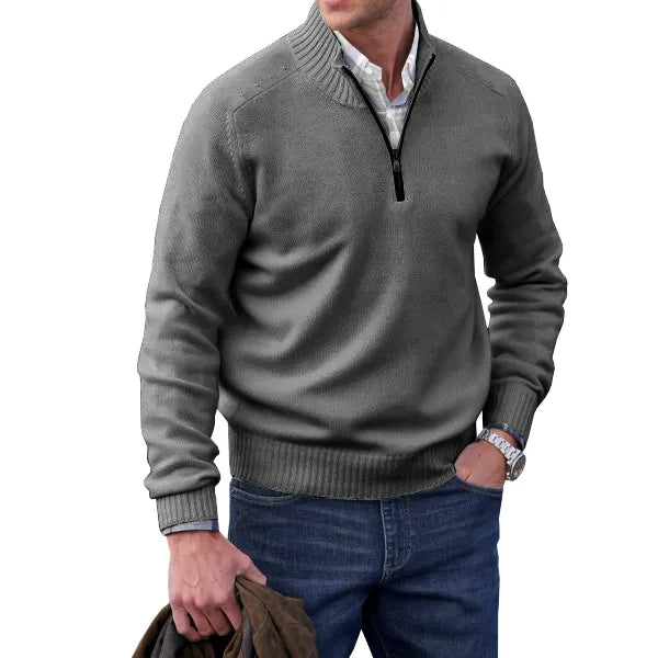 Men's Cashmere Zip-Up Sweater - Elegant Knit Pullover