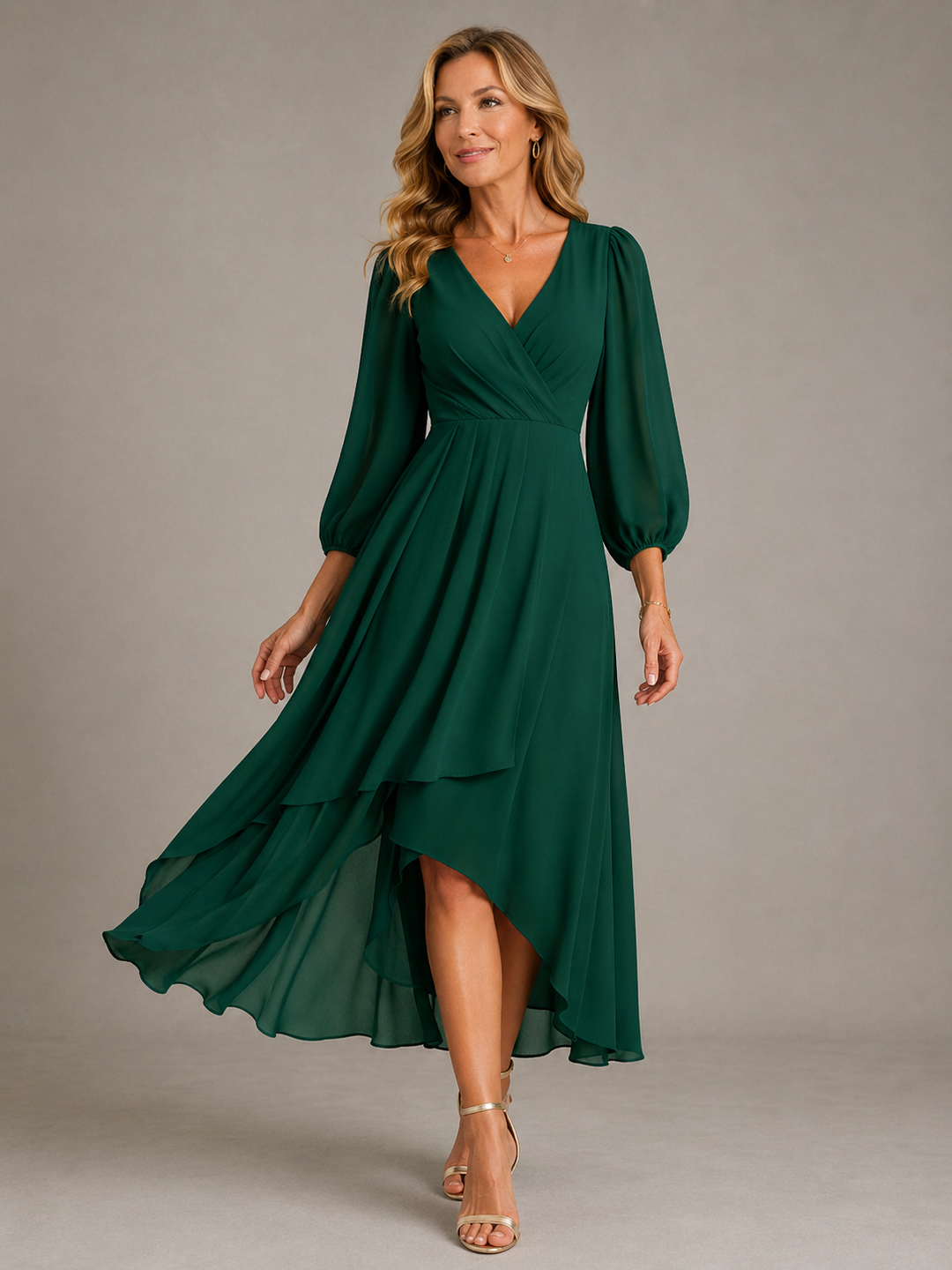 Elegant Flowing Women's V-Neck Long Dress