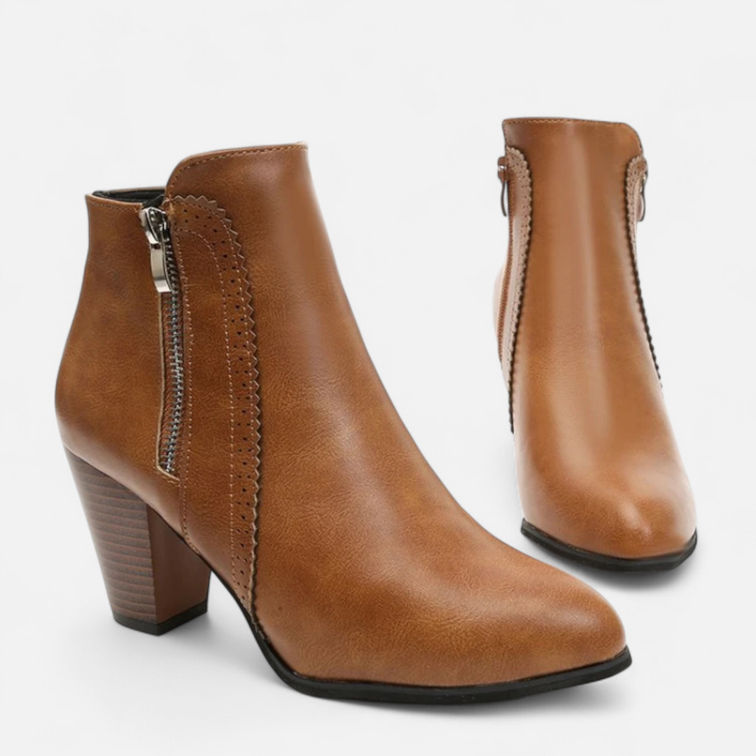 Women's Retro Block Heel Ankle Boots with Side Zipper