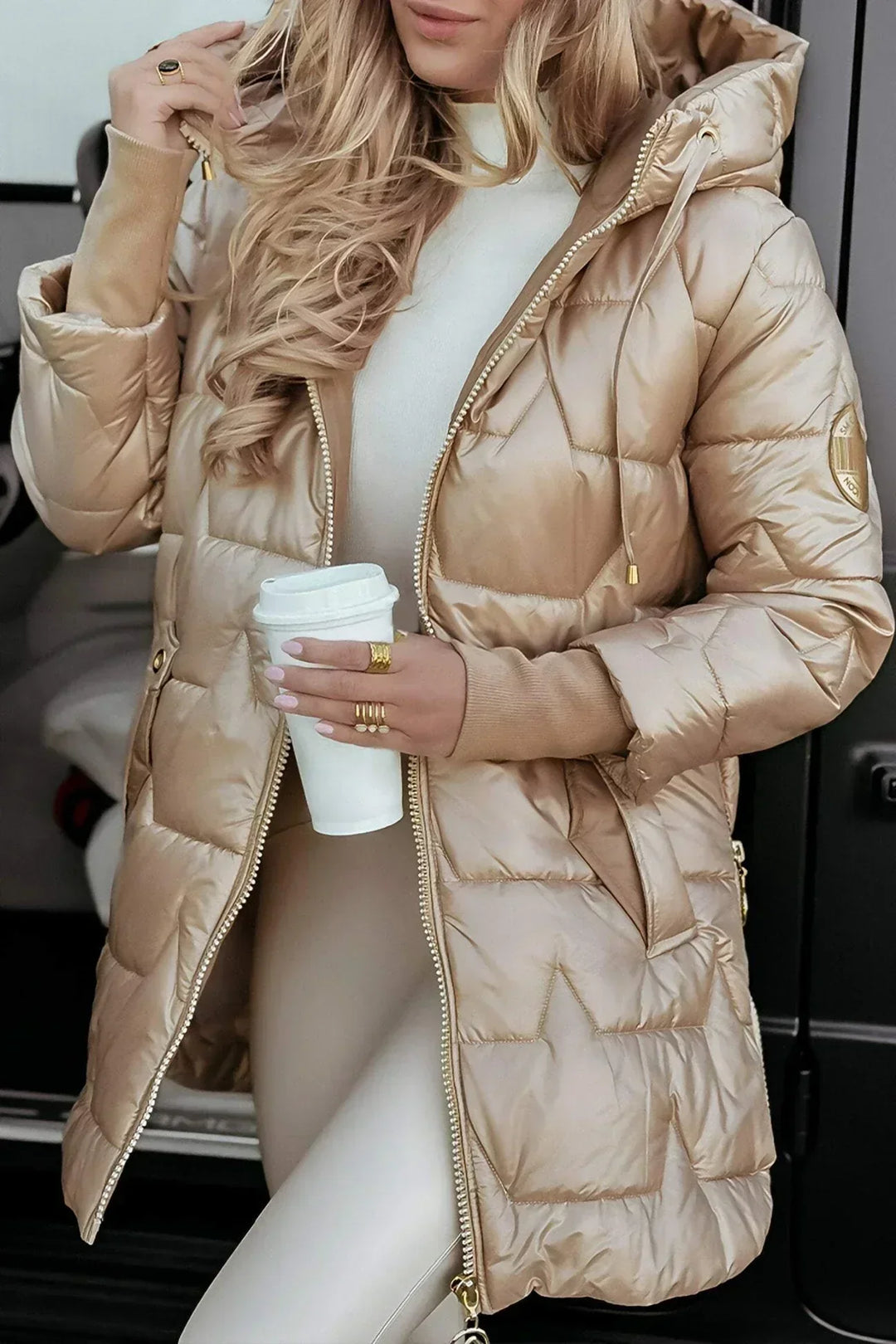 Long Quilted Women's Winter Jacket with Hood - Warm Puffer Jacket