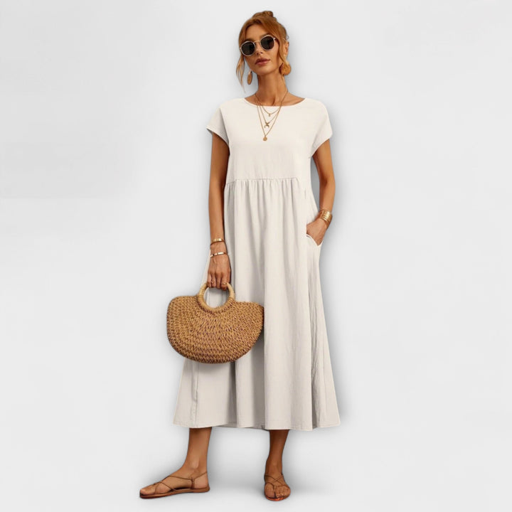 Elegant Women's Spring Dress with Flowing Silhouette - Light and Airy