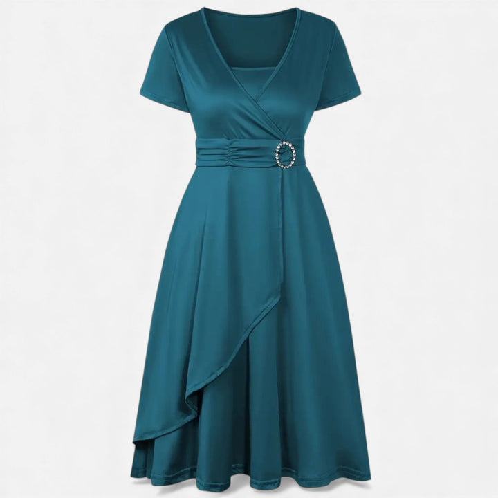 Elegant Rhinestone V-Neck Asymmetric Women's Evening Dress