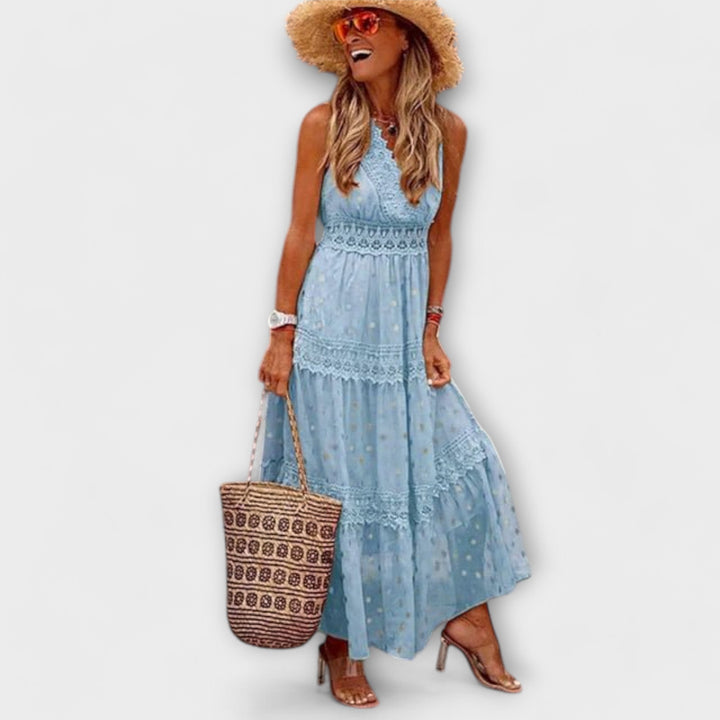 Women's Boho Maxi Dress with Lace Details - Elegant Summer Dress