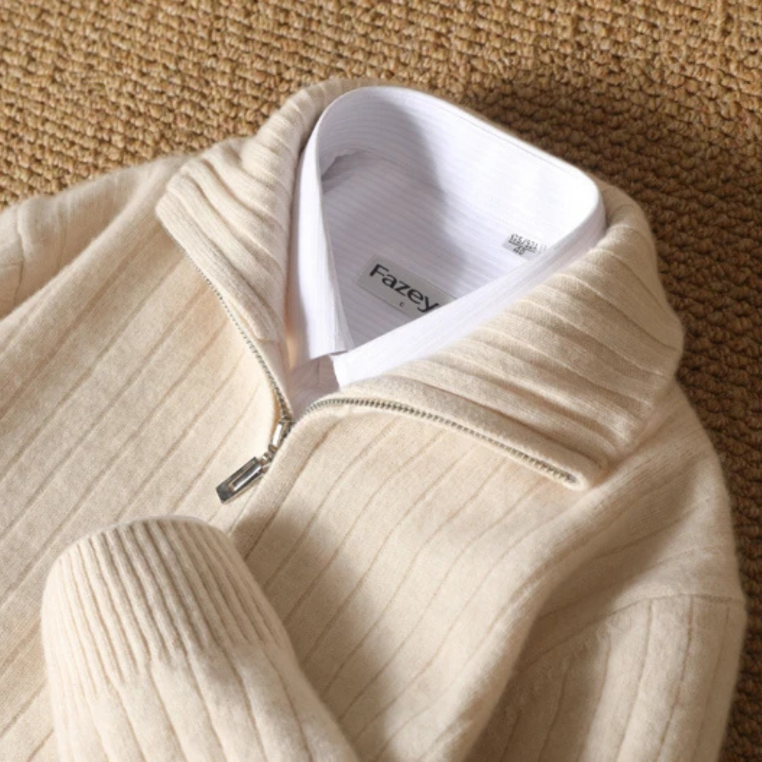 Men's Merino Wool Cardigan with Stand Collar and Zipper