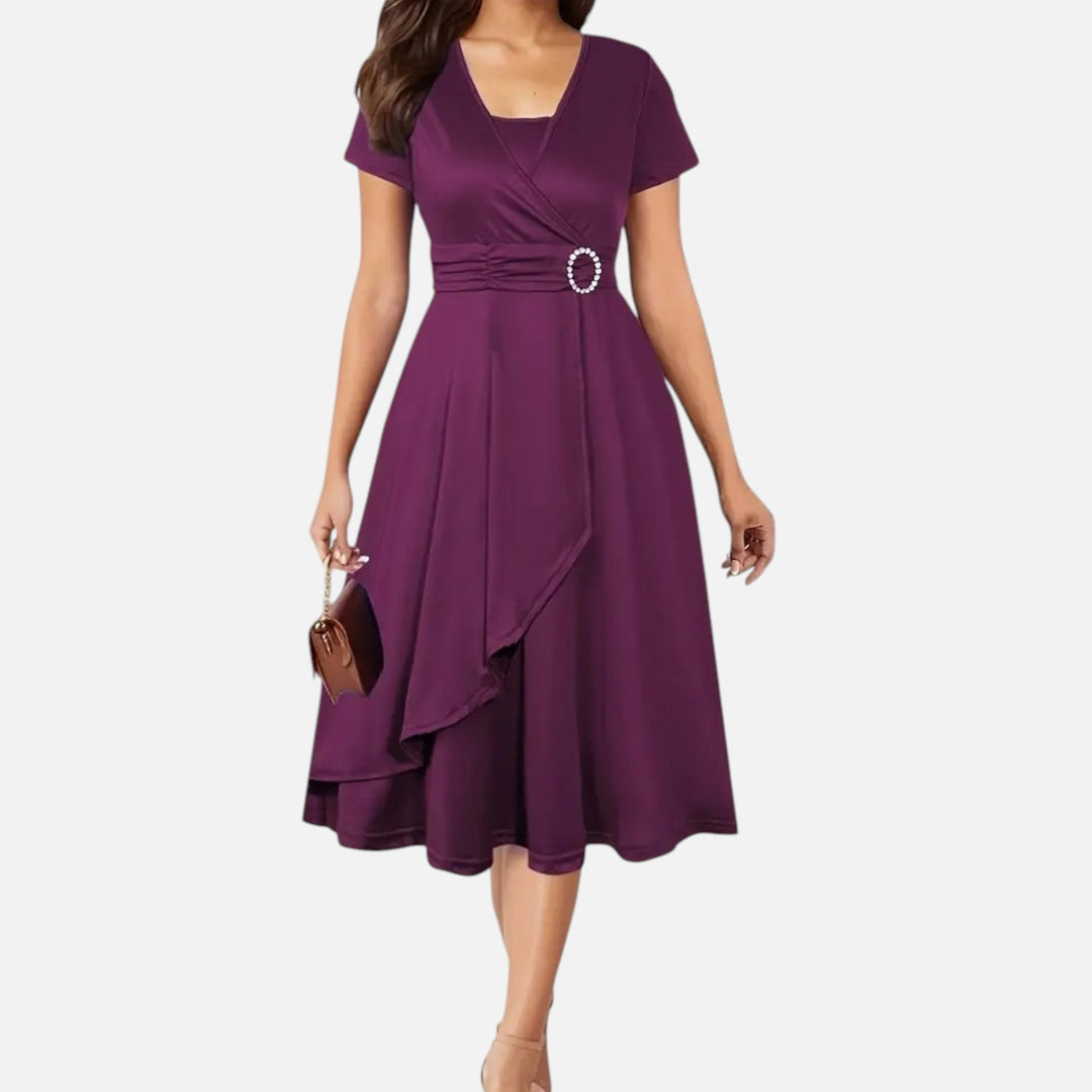 Elegant Rhinestone V-Neck Asymmetric Women's Evening Dress