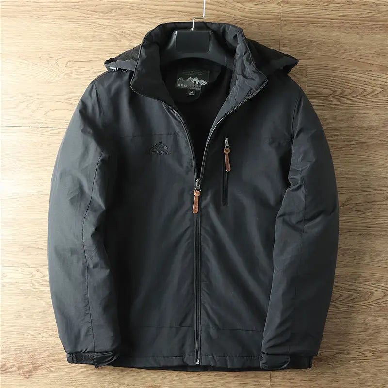 Men's Thermal Winter Jacket with Hood - Water-Resistant and Warm-Lined