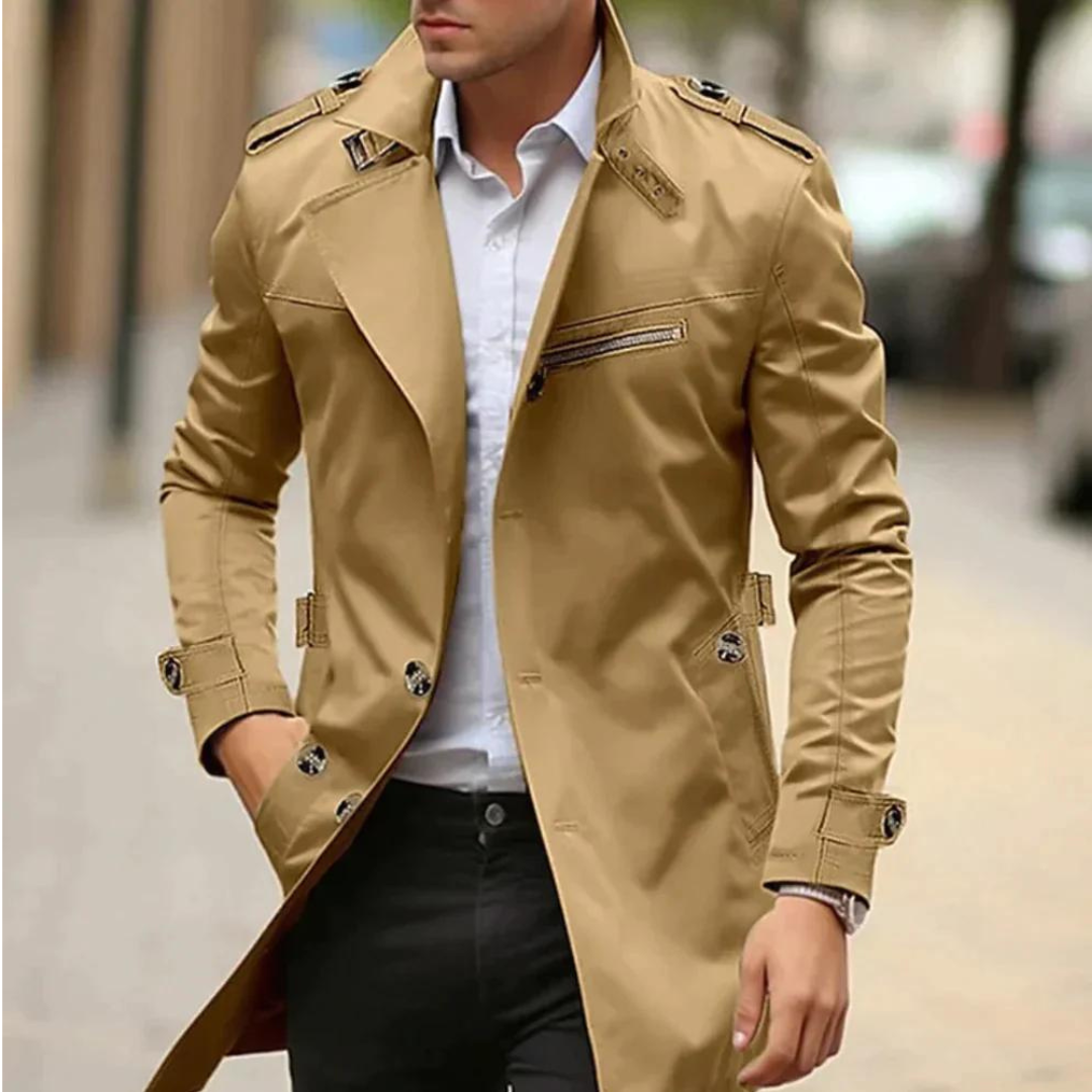 Men's Comfortable Trench Jacket with Button Closure