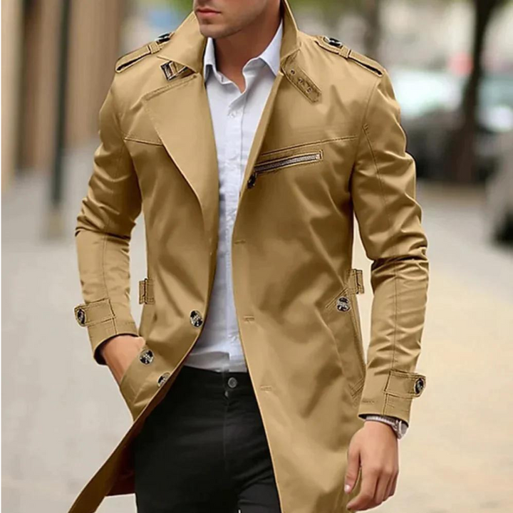 Men's Comfortable Trench Jacket with Button Closure