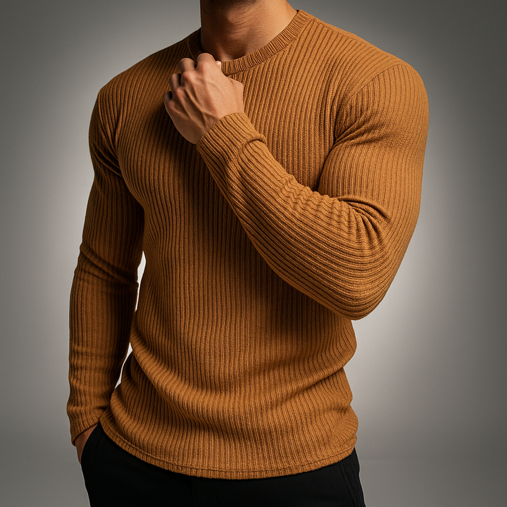 Ribbed Knit Sweater Men - Modern Essential Knit with Vertical Rib Structure