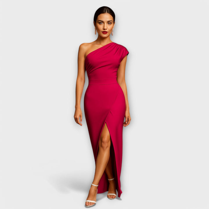Elegant Asymmetric Women's Evening Dress with Diagonal Collar