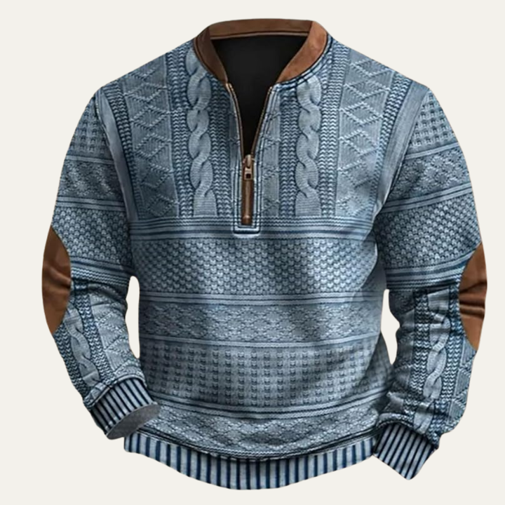 Stylish Casual Men's Half Zip Sweater with Elbow Patches