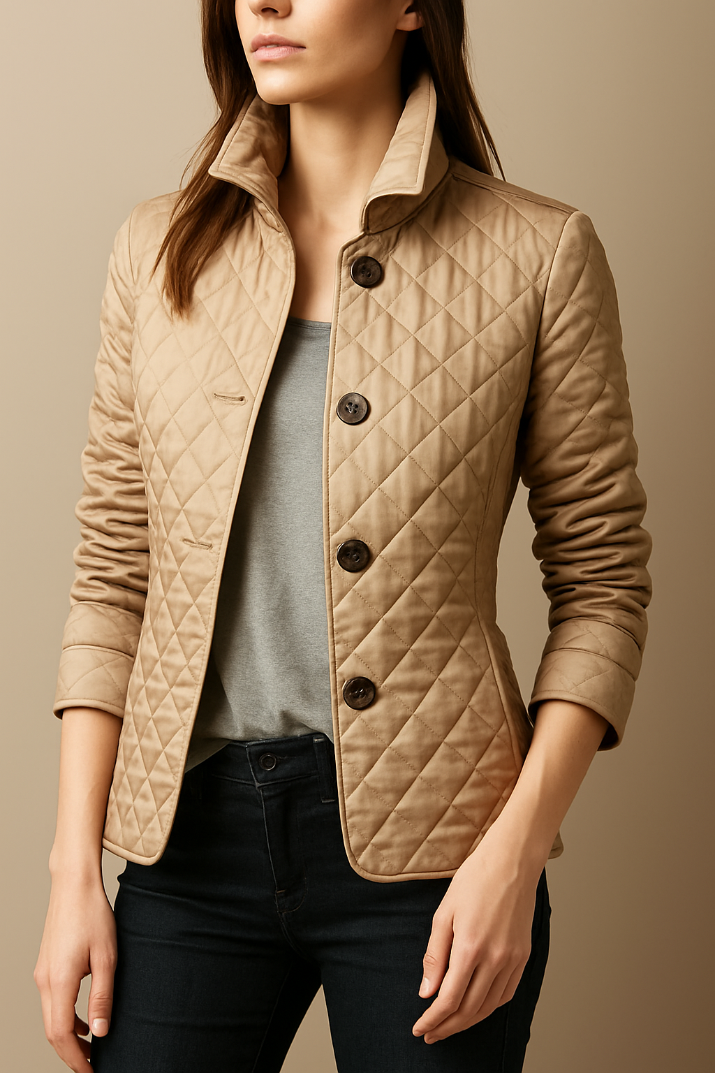 Elegant Women's Quilted Jacket with Buttons - Classic Winter Jacket for Office and Everyday Wear