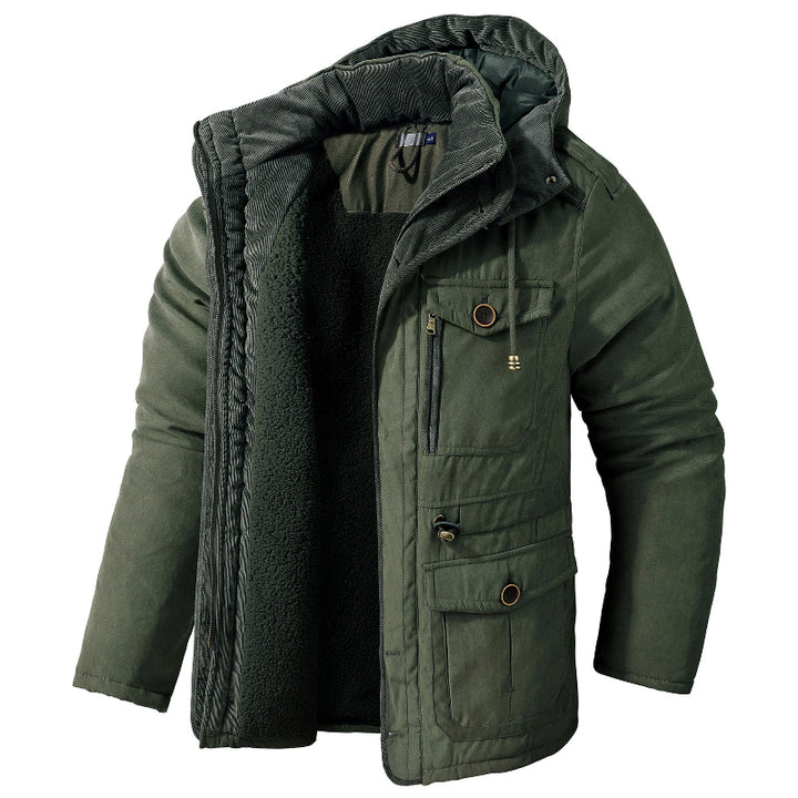 Rugged Men's Winter Jacket with Fleece Lining - Tactical Pockets and Utility Zippers