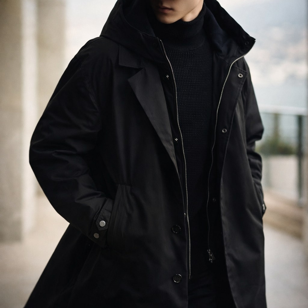 Windproof Layered Men's Hooded Coat