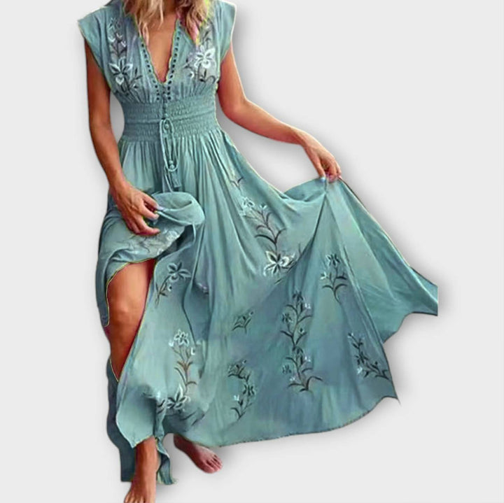 Elegant Women's Boho Dress with Romantic Embroidery - Airy and Feminine