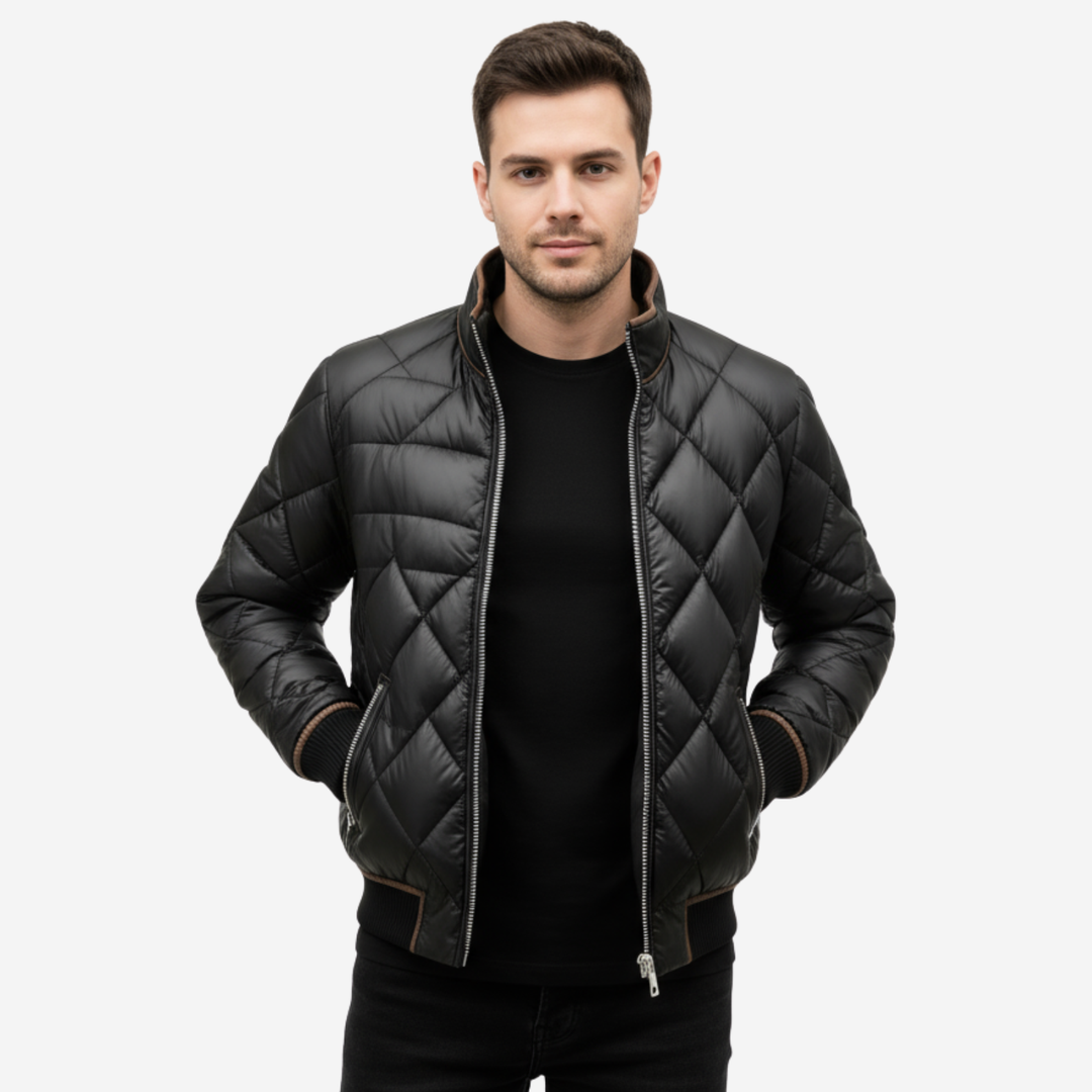 Men's Quilted Jacket - Lightweight Diamond Quilting with Thermal Insulation