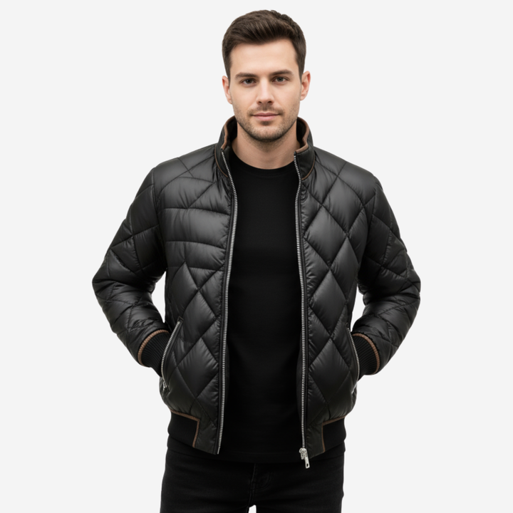 Men's Quilted Jacket - Lightweight Diamond Quilting with Thermal Insulation
