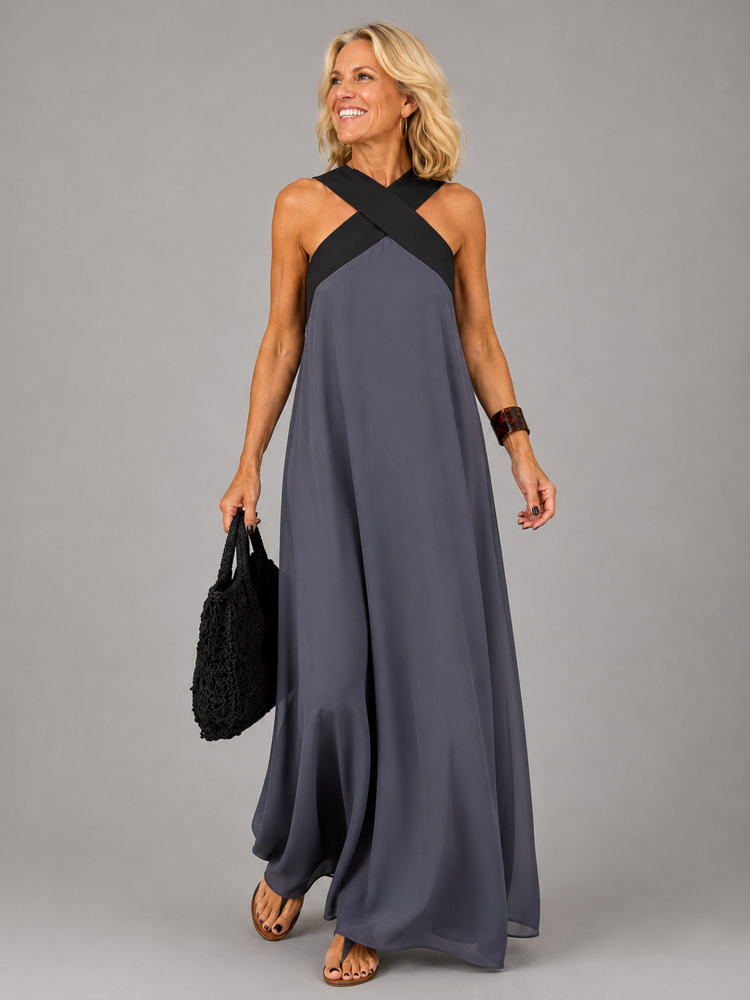 Elegant Cross-Neckline Women's Maxi Dress