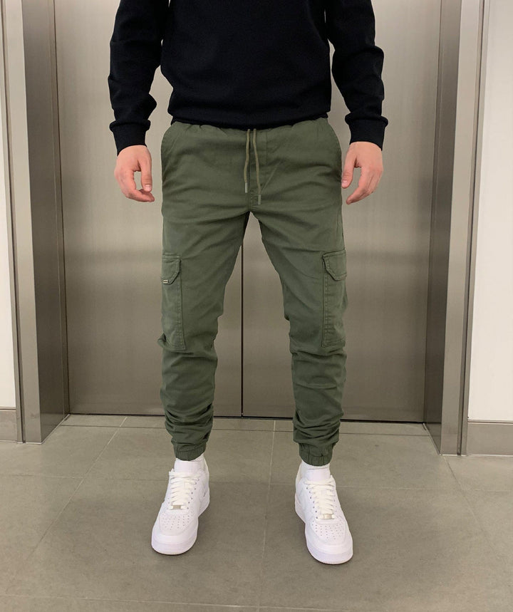 Men's Cargo Jogger Pants with Elastic Waistband - Streetstyle Cotton Blend