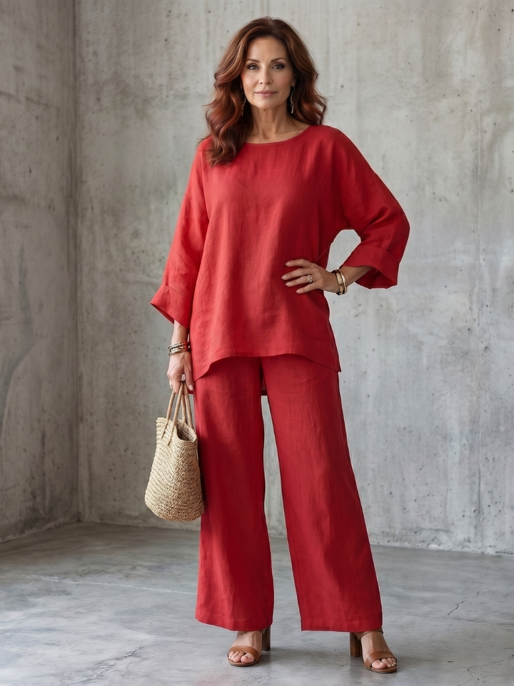 Comfortable Lightweight Women's Oversized Tunic Wide Leg Pant Set
