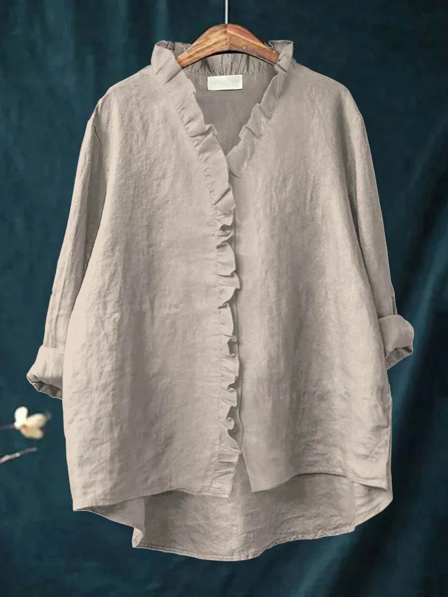 Casual Cotton-Linen Women's Ruffle Shirt