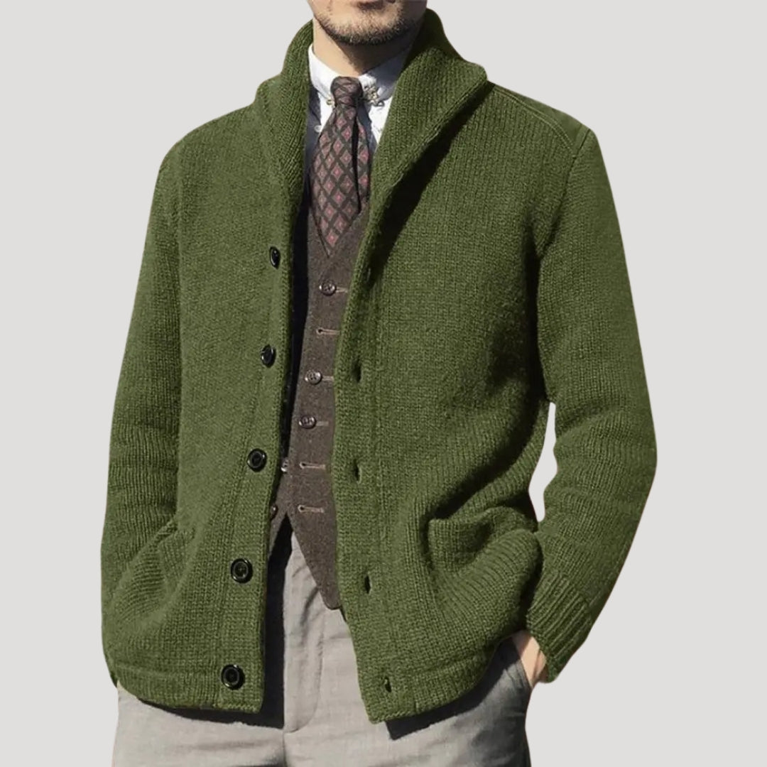 Men's Wool Cardigan with Shawl Collar - Elegant Coatigan Winter Jacket
