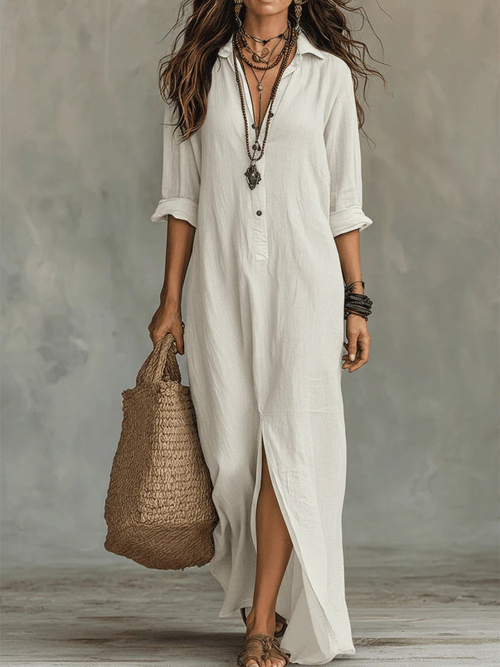 Elegant Oversized Women's Maxi Dress with Buttons