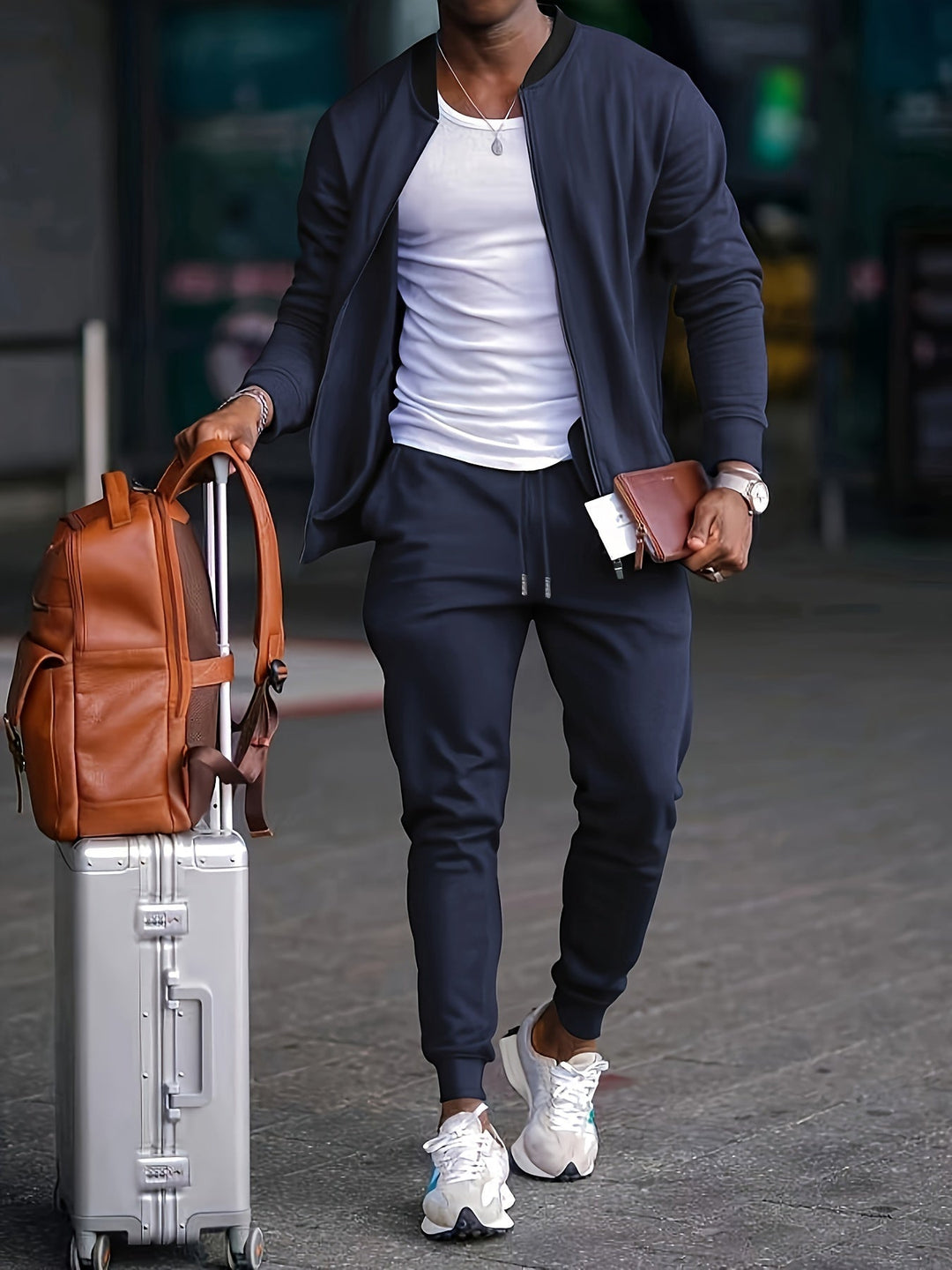 Men's Tracksuit with Zip-Up Jacket and Elastic Pants