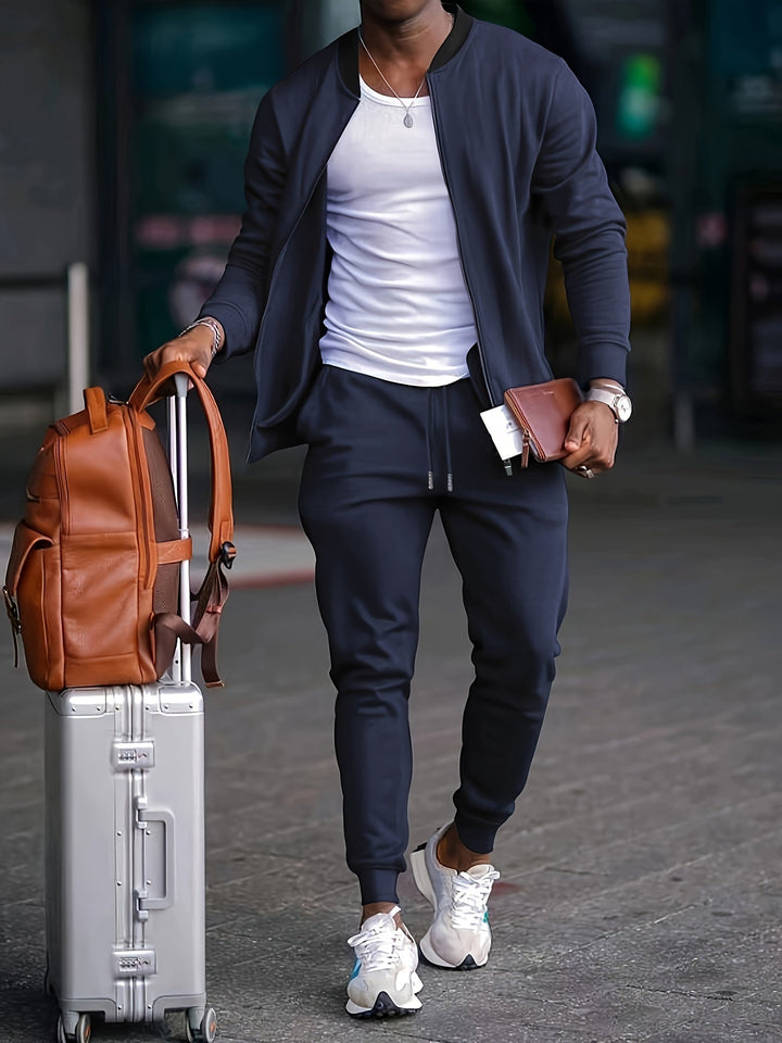 Men's Tracksuit with Zip-Up Jacket and Elastic Pants