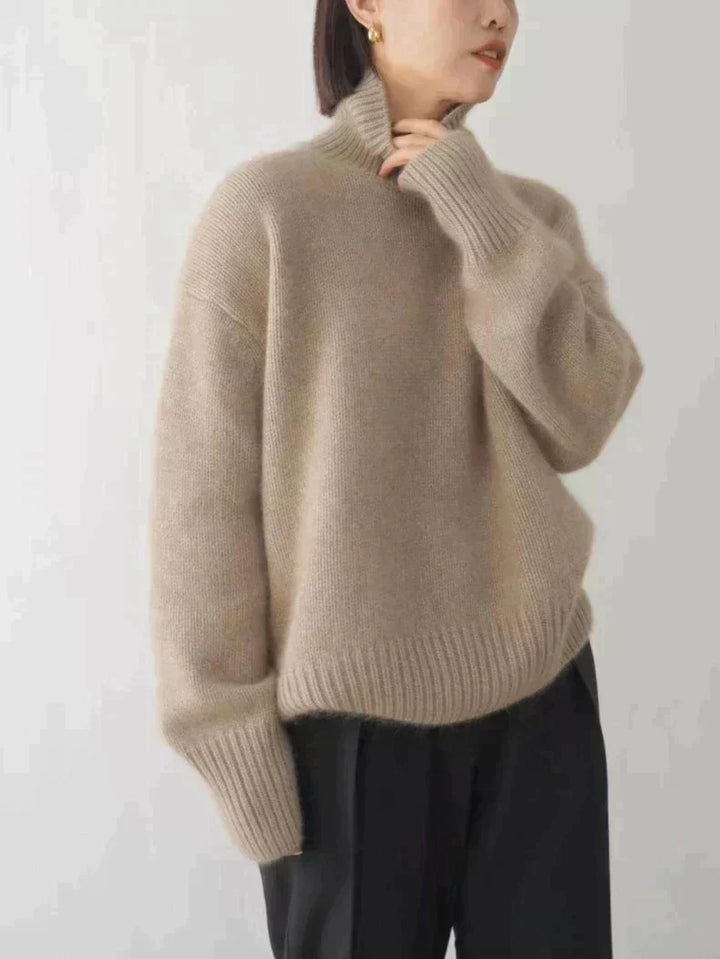 Elegant Women's Cashmere Turtleneck Sweater with High Collar