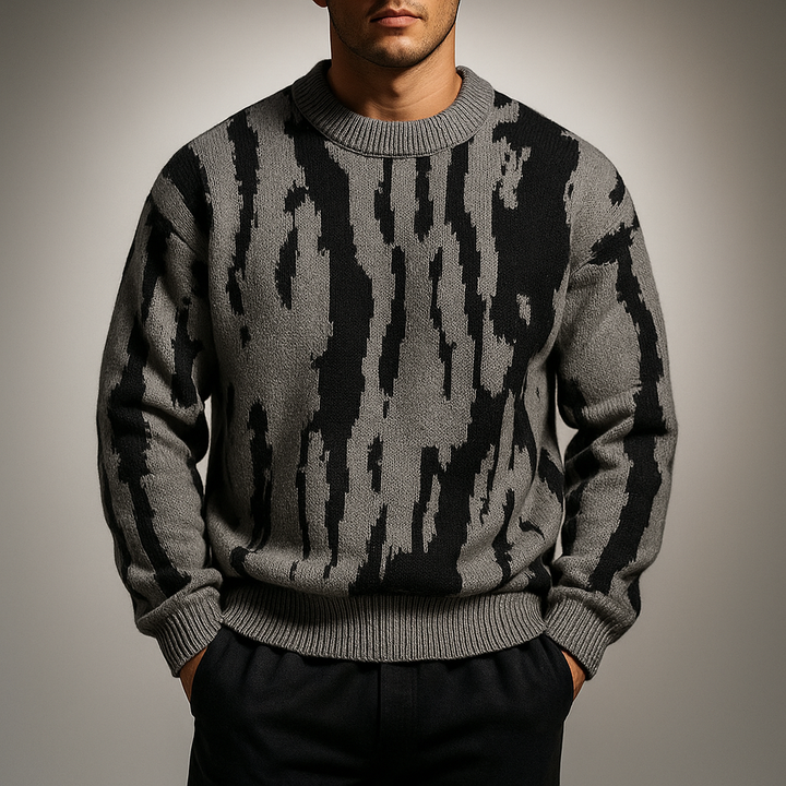 Men's Abstract Dune Pattern Knit Sweater - Crewneck Midweight Knit Pullover