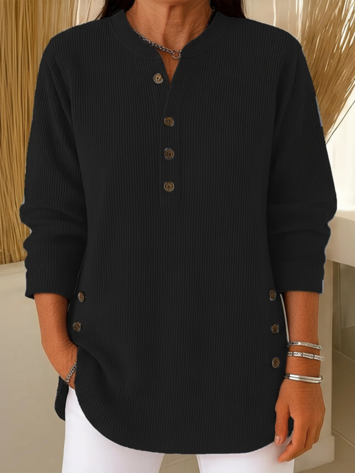 Elegant Women's Knit Sweater with Button Placket - Soft and Feminine