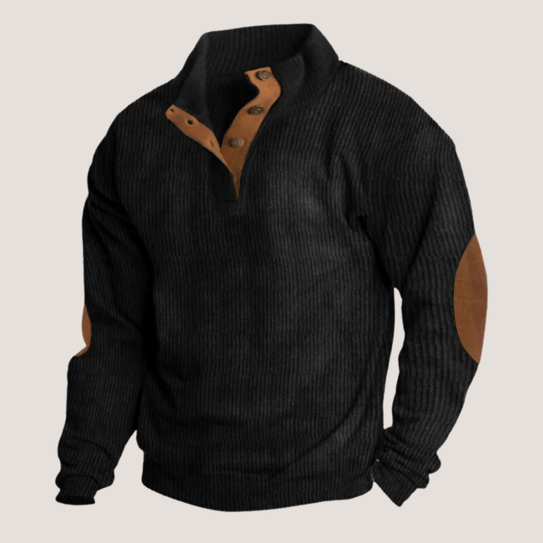 Ribbed Men's Sweater with Suede Elbow Patches
