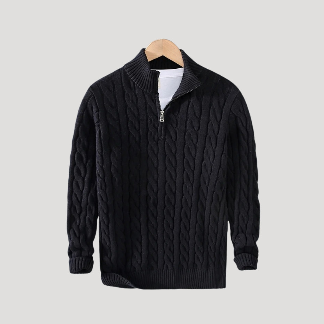Men's Wool Cable-Knit Half-Zip Pullover Sweater