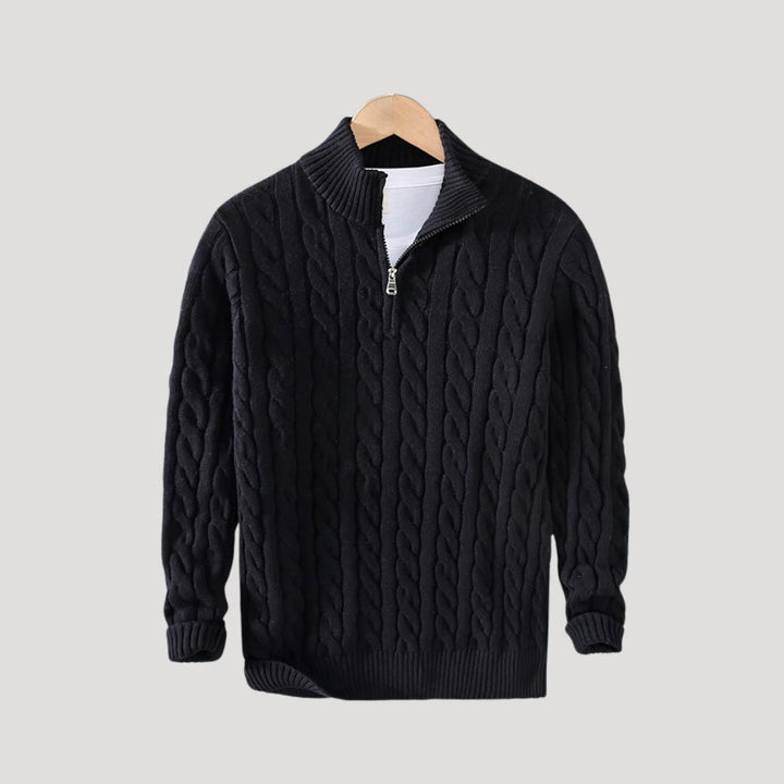 Men's Wool Cable-Knit Half-Zip Pullover Sweater