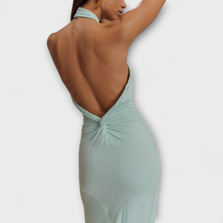 Elegant Women's Halterneck Maxi Dress - Bodycon with Deep Open Back
