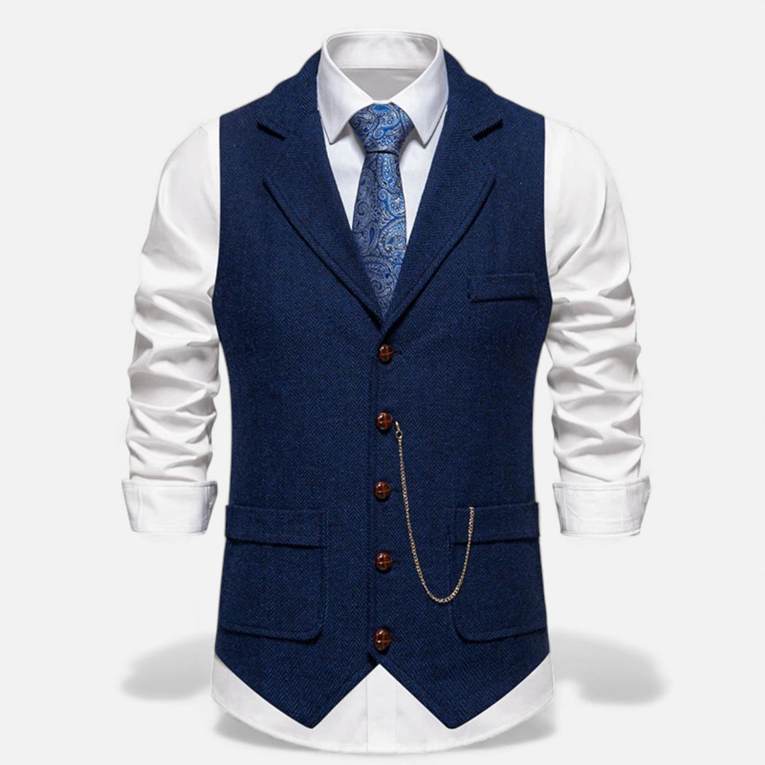 Vintage Tweed Men's Suit Vest with Lapel Chain