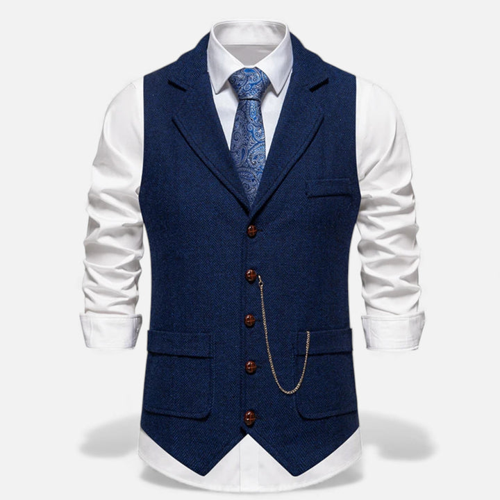 Vintage Tweed Men's Suit Vest with Lapel Chain
