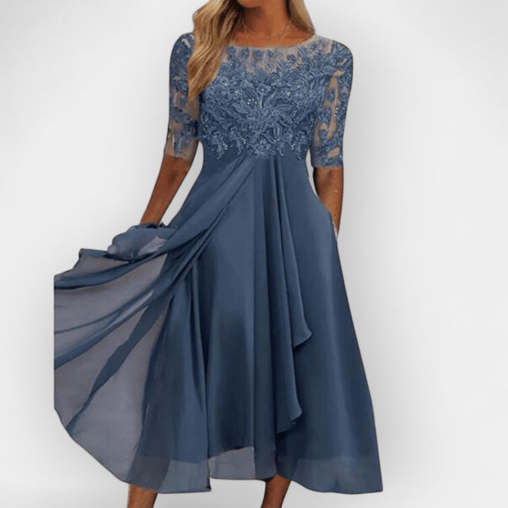 Elegant Women's Midi Dress with Feminine Silhouette - Versatile and Timeless