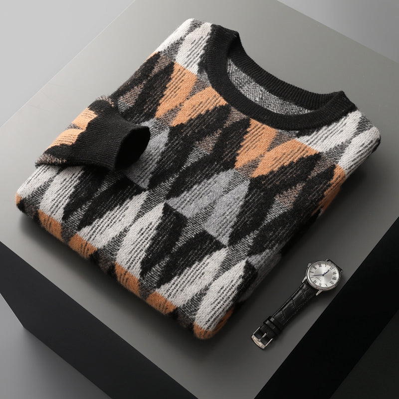 Men's Geometric Knit Sweater with Alpine Pattern