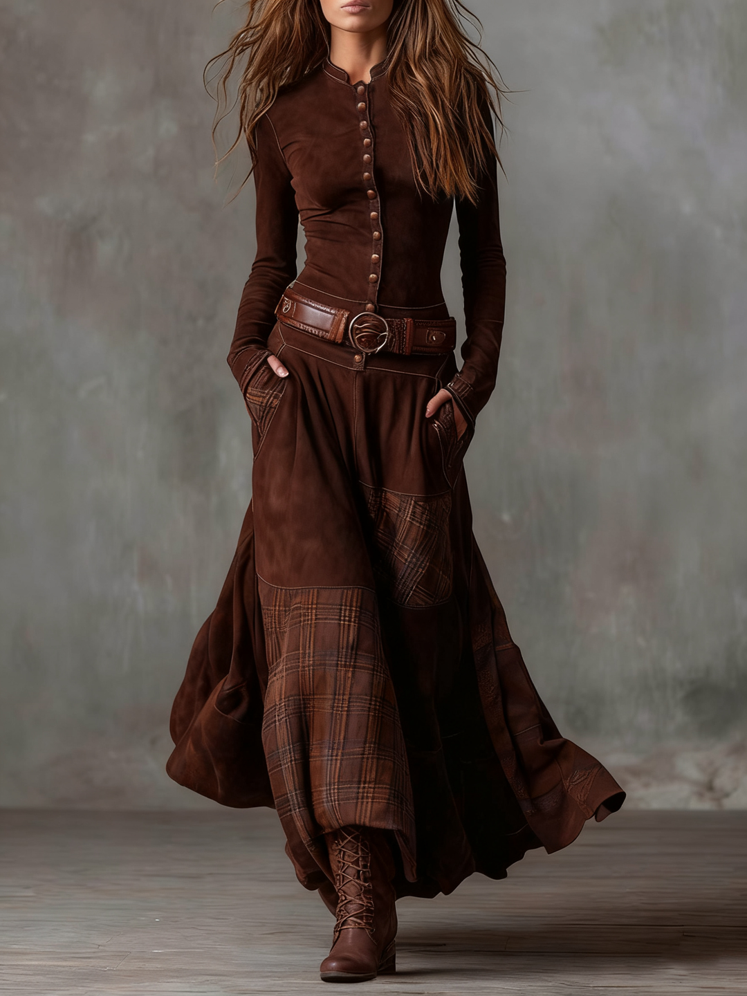 Elegant Buttoned Suede Women's Dress
