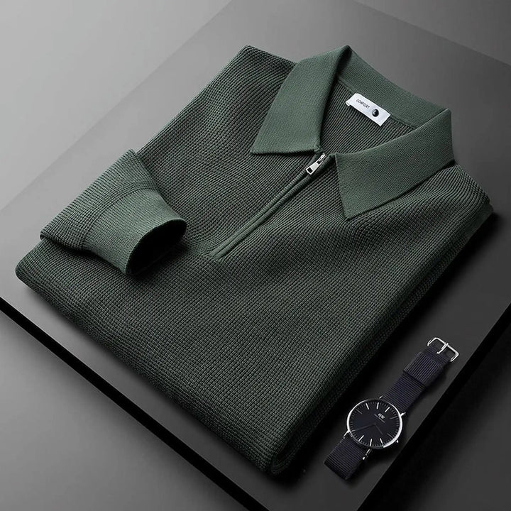 Men's Waffle-Knit Pullover with Zipper - Textured Quarter-Zip