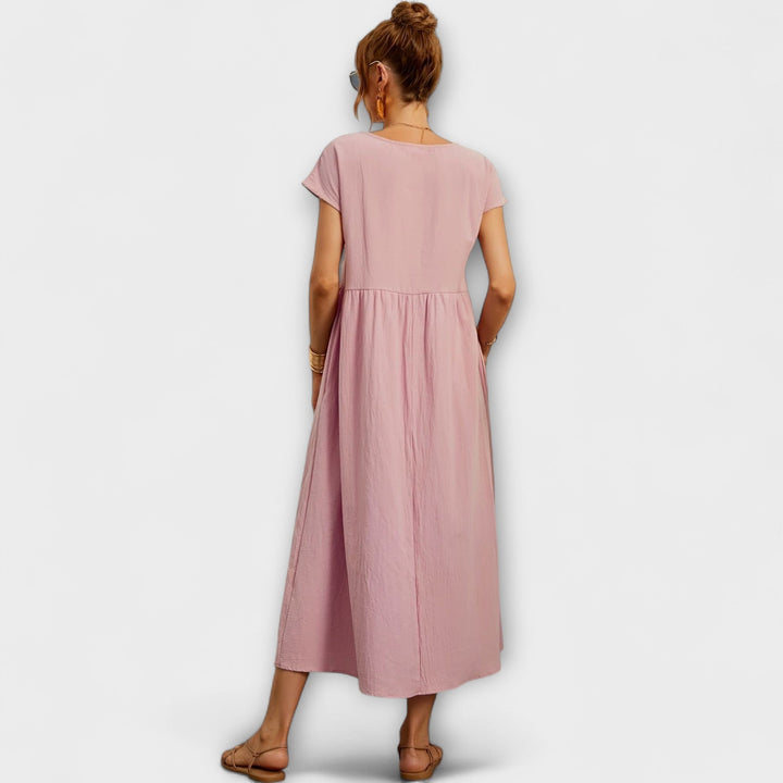 Elegant Women's Spring Dress with Flowing Silhouette - Light and Airy