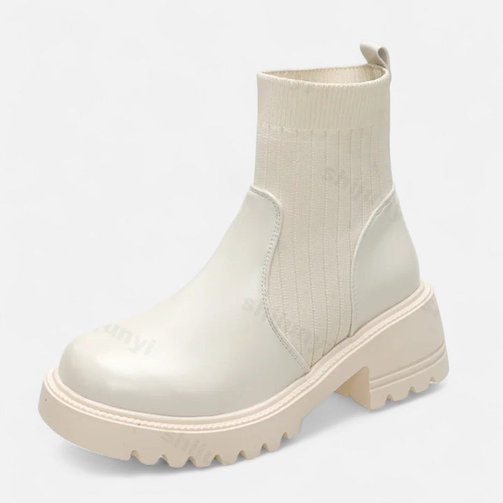 Elegant Women's Block Heel Ankle Boots - Slip-On Design