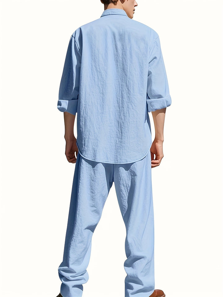 Men's Casual Linen Set - Two-Piece Summer Outfit in Natural Linen
