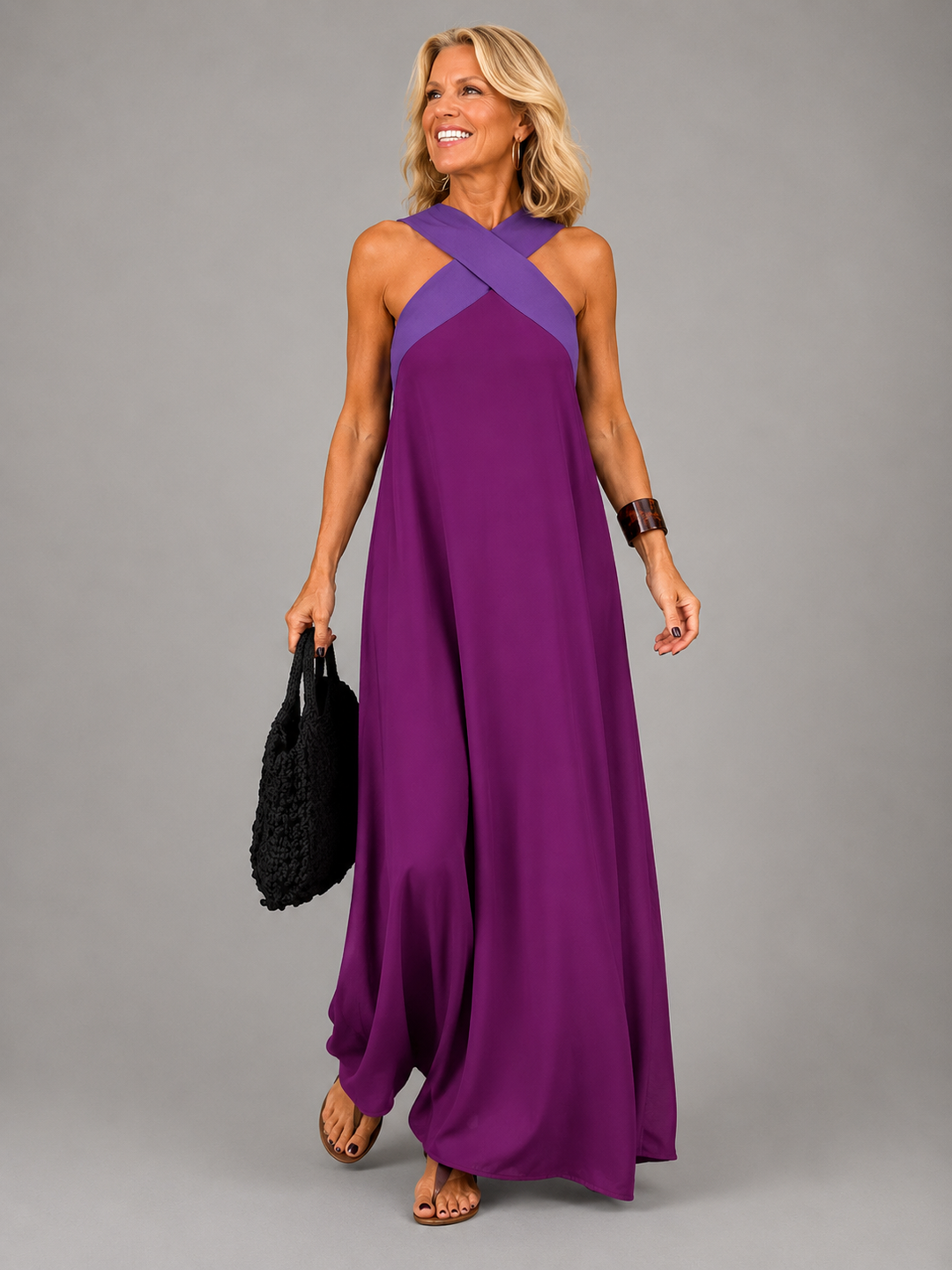 Elegant Cross-Neckline Women's Maxi Dress