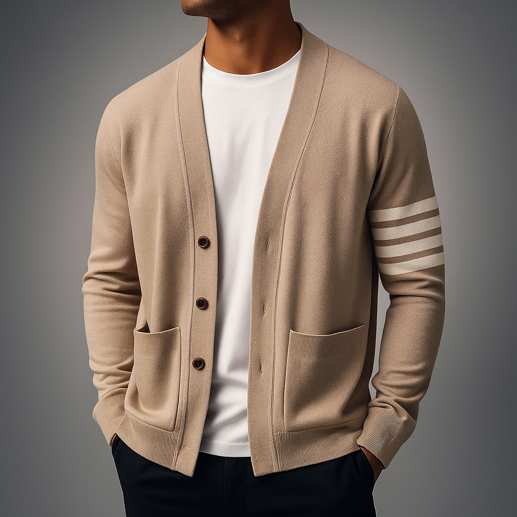 Men's Knit Cardigan with Button Placket and Front Pockets - Classic Elegant