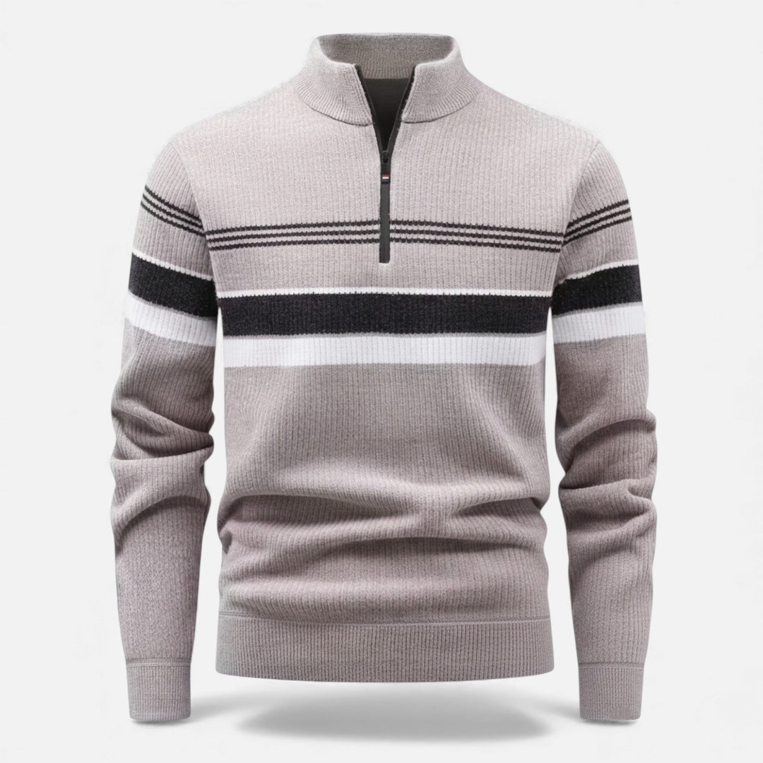 Men's Thick Striped Half-Zip Knit Sweater