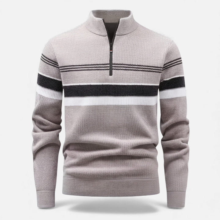 Men's Thick Striped Half-Zip Knit Sweater