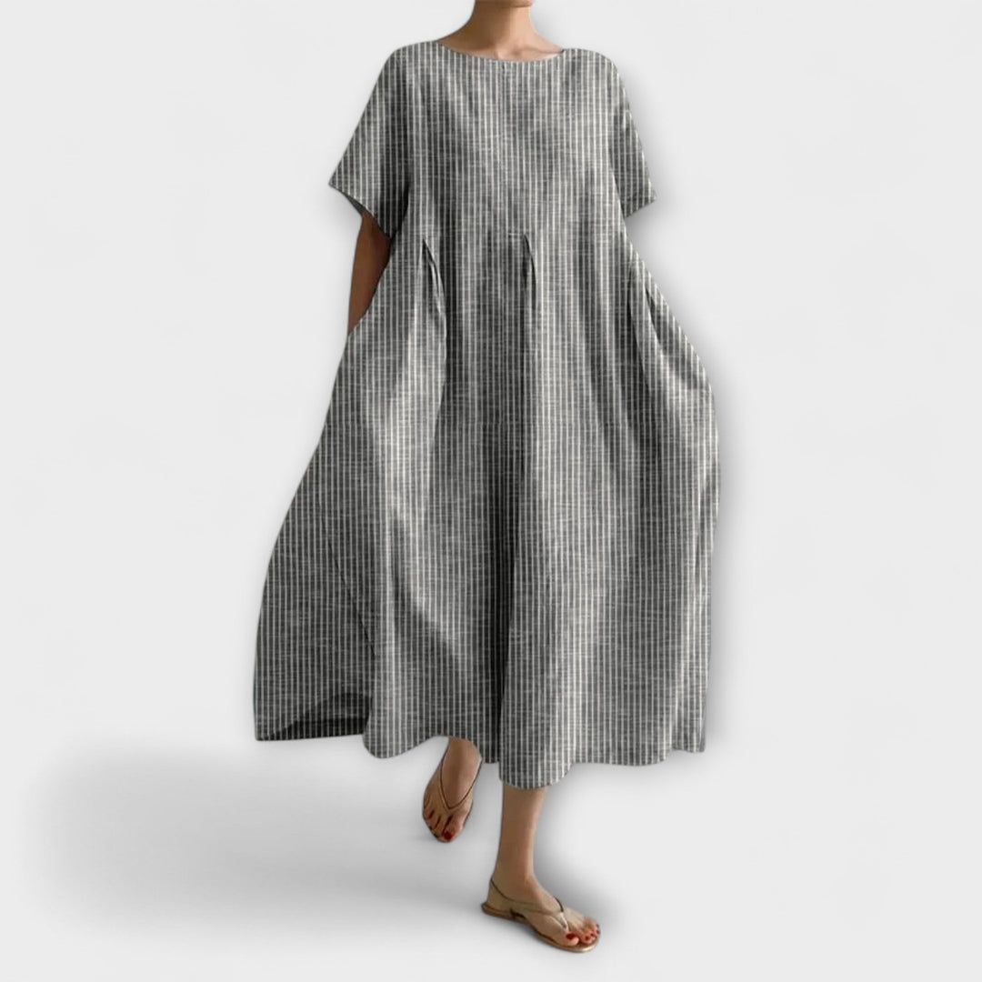 Elegant Women's Long Dress with Plaid Pattern - Casual Retro Style